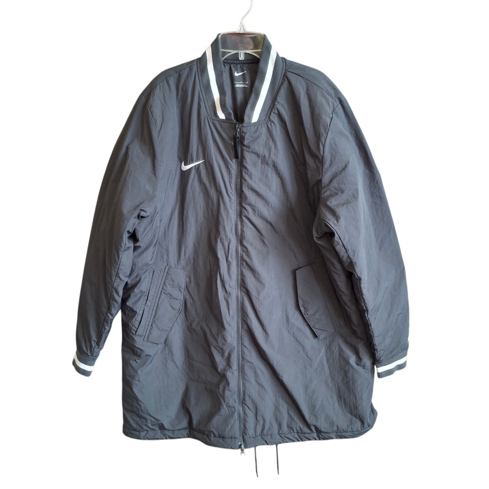 Nike Longline Bomber Jacket Mens Large Black Full Zip Lightweight Coat Athletic